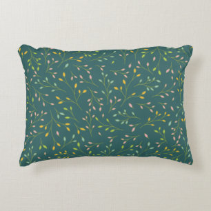 Multicolored Pastel Leaves on Dark Teal Botanical  Decorative Cushion