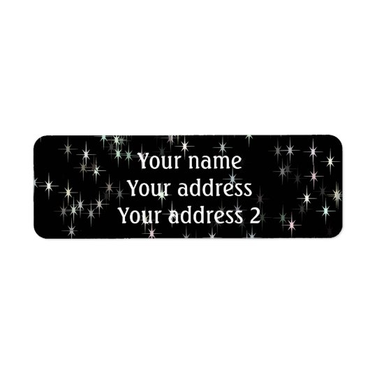 Multicolored pastel stars / black background return address label