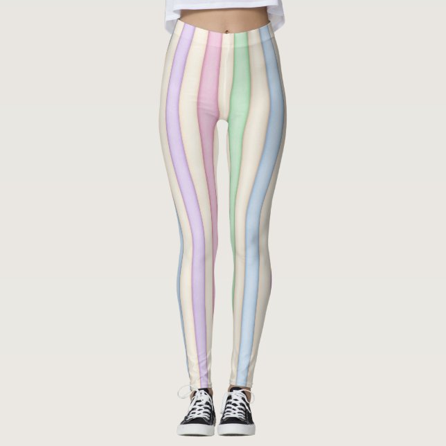 Multicolored Pastels Distressed Striped Leggings (Front)