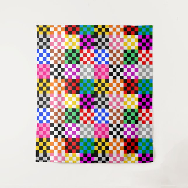 Multicolored Patchwork Check Pattern Design  Tapestry (Front)