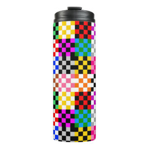 Multicolored Patchwork Check Pattern Design Thermal Tumbler