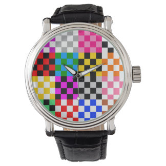Multicolored Patchwork Check Pattern Design Watch