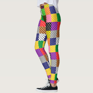 Multicolored Patchwork Quilt Polka Dots  Leggings