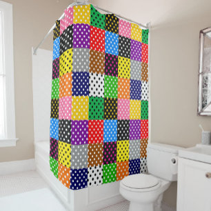 Multicolored Patchwork Quilt Polka Dots Shower Curtain