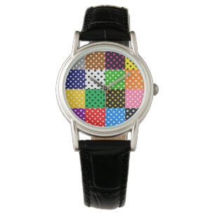Multicolored Patchwork Quilt Polka Dots Watch
