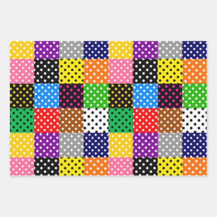 Multicolored Patchwork Quilt Polka Dots Wrapping Paper Sheet