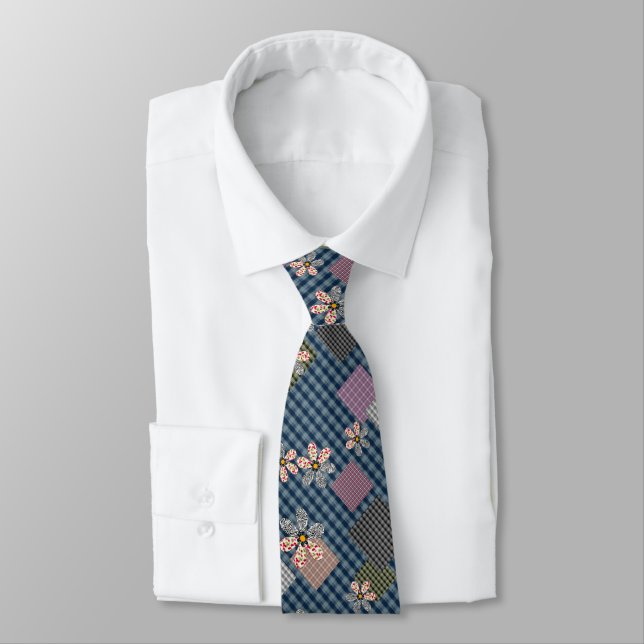 Multicolored patchwork rustic retro pattern tie (Tied)