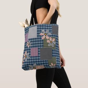 Multicolored patchwork rustic retro pattern tote bag