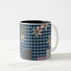 Multicolored patchwork rustic retro pattern Two-Tone coffee mug