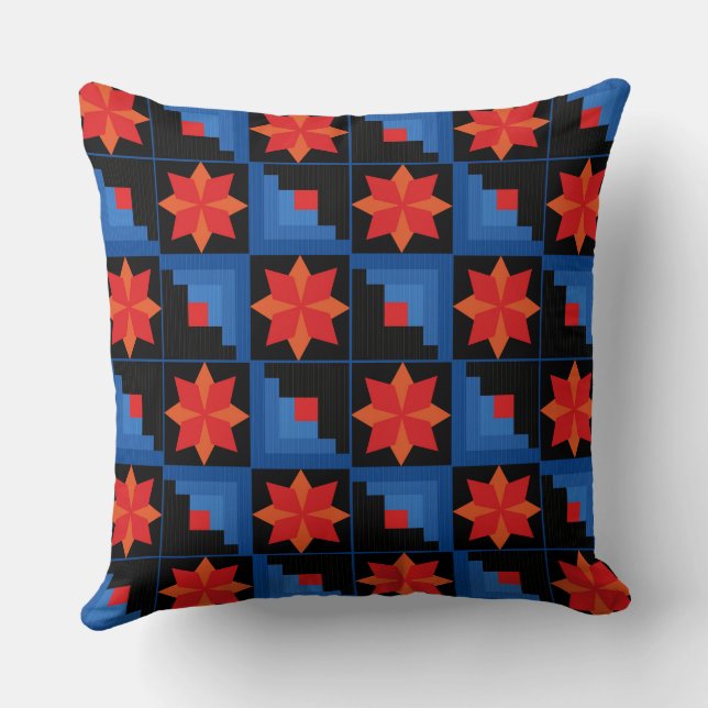 Multicolored patchwork with geometric pattern  cushion (Back)
