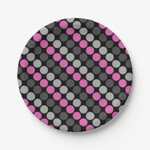 Multicolored pattern Retro Sixties Polka Dots Grey Paper Plate