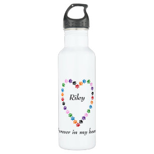 Multicolored Paw Print Heart Dog Memorial  710 Ml Water Bottle