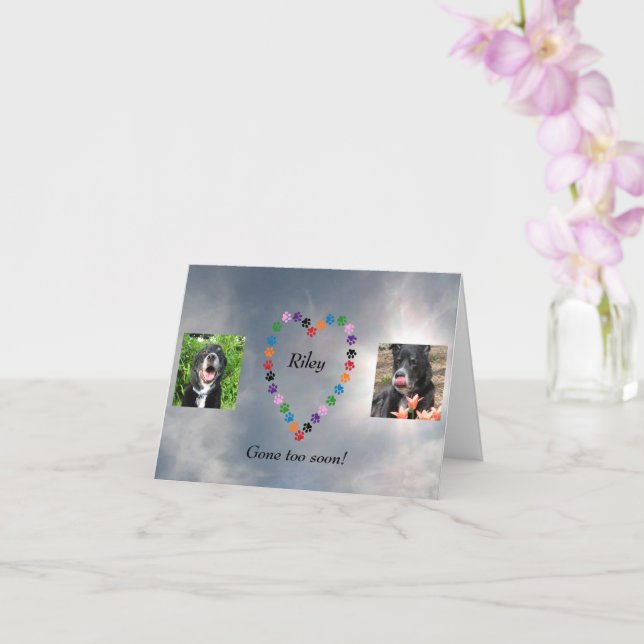 Multicolored Paw Print Heart Dog Sympathy  Card (Orchid)