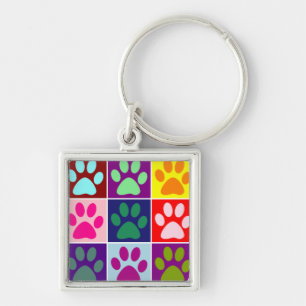 Multicolored Paws in Multicolored Squares Key Ring