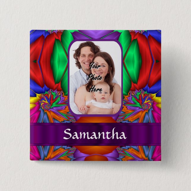 Multicolored personalised fractal 15 cm square badge (Front)
