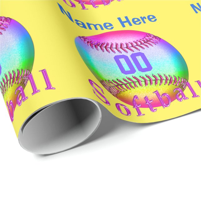 Multicolored Personalised Softball Wrapping Paper (Roll Corner)
