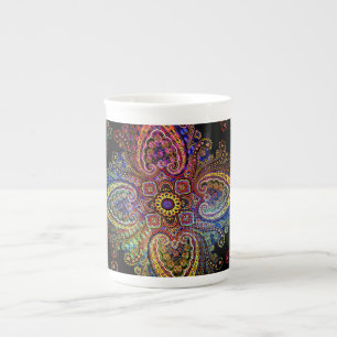 Multicolored Pinweel Paisley on Black Bone China Mug