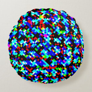 Multicolored Pixel Pattern Round Cushion