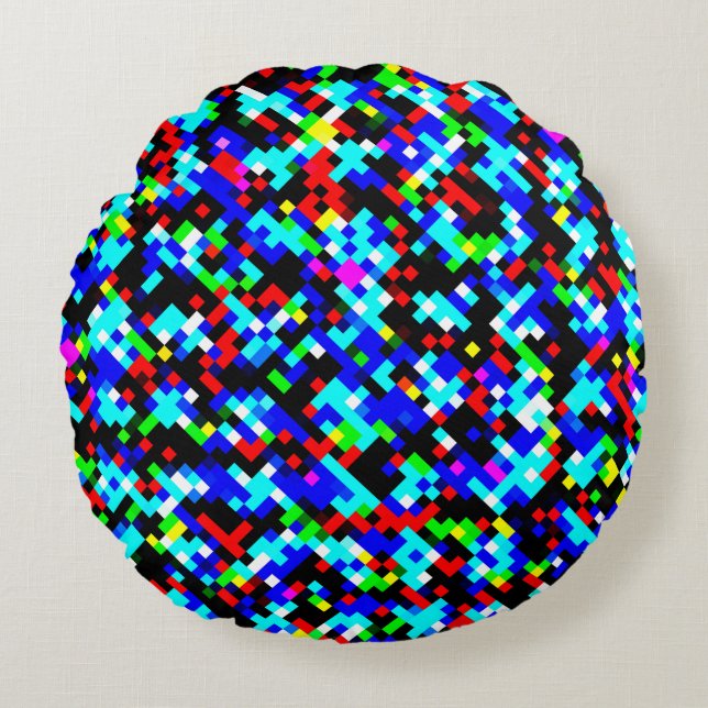 Multicolored Pixel Pattern Round Cushion (Front)