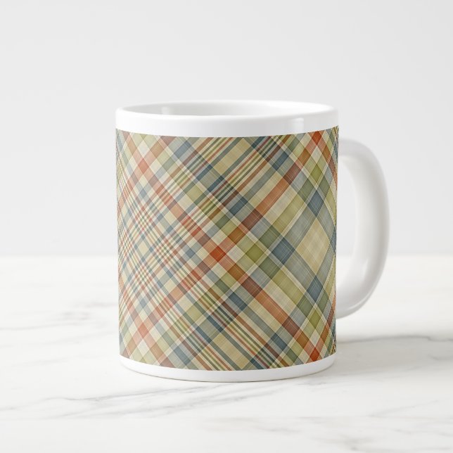 Multicolored plaid pattern large coffee mug (Front Right)