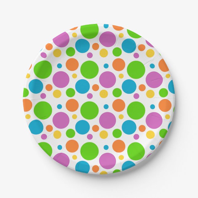 Multicolored Polka Dot Pattern Paper Plate (Front)