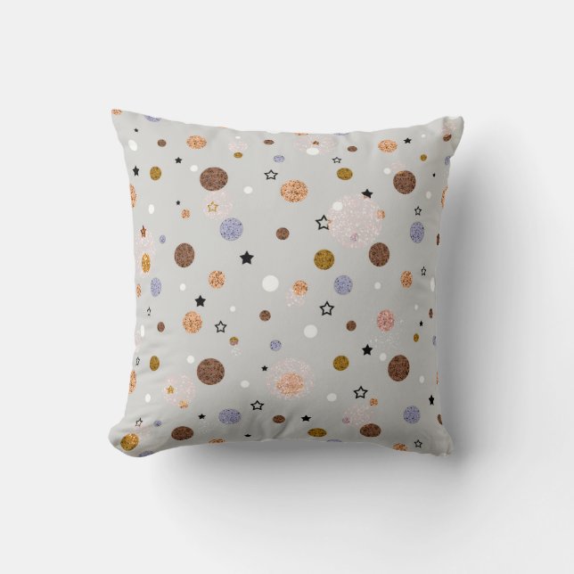 Multicolored polka dots on grey.  cushion (Front)