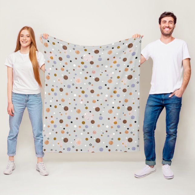 Multicolored polka dots on grey. fleece blanket (In Situ)