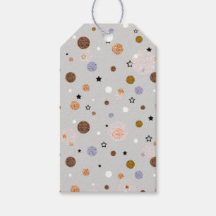Multicolored polka dots on grey. gift tags
