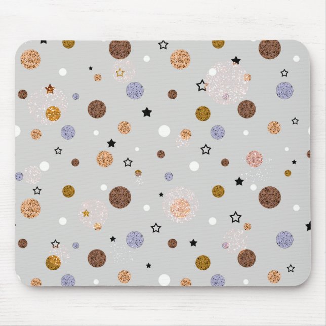 Multicolored polka dots on grey.  mouse pad (Front)