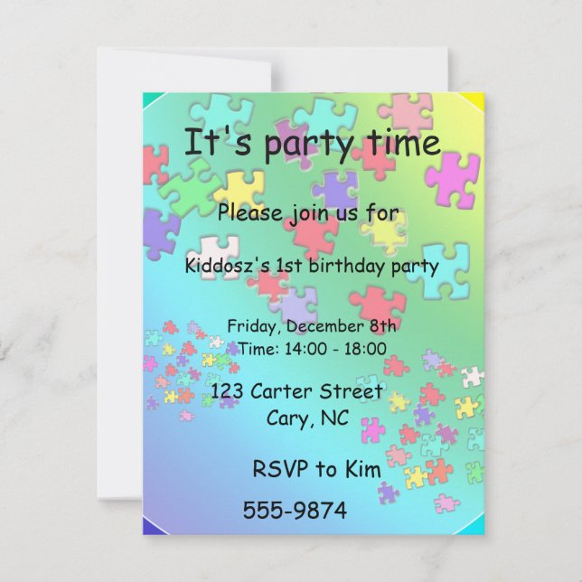 Multicolored puzzles pieces invitation (Front)