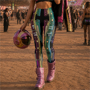 Multicolored Rainbow Metal Space Girl Grungy Robot Leggings