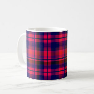 Multicolored red and blue with a chequered pattern coffee mug