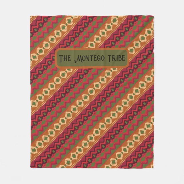 Multicolored Red Aztec Design Fleece Blanket (Front)