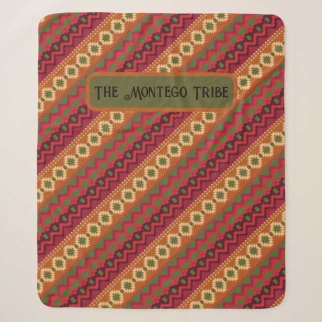 Multicolored Red Aztec Design Sherpa Blanket (Front)