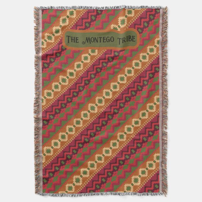 Multicolored Red Aztec Design Throw Blanket (Front Vertical)