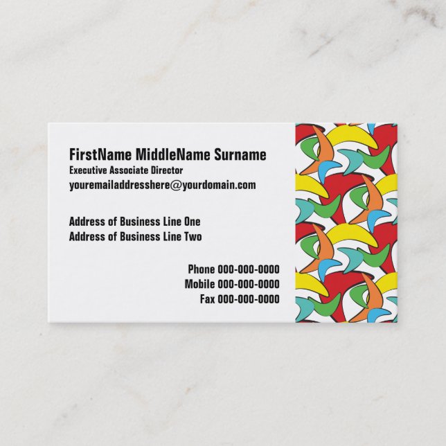 Multicolored Retro Boomerang Pattern Business Card (Front)