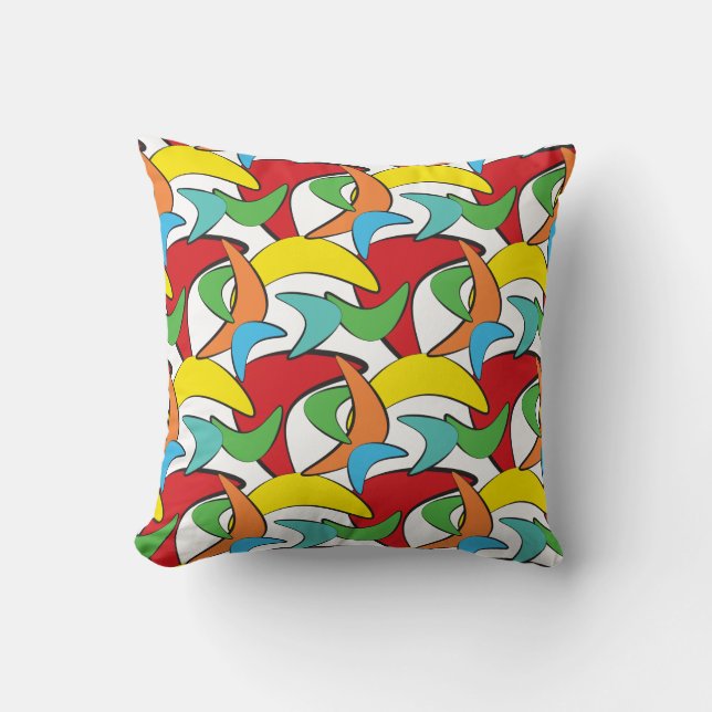 Multicolored Retro Boomerang Pattern Cushion (Front)