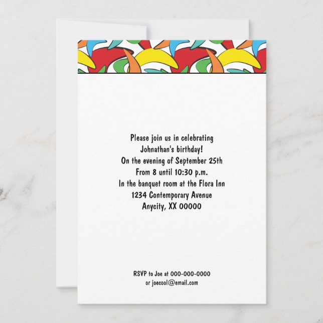 Multicolored Retro Boomerang Pattern Party Invitation (Front)
