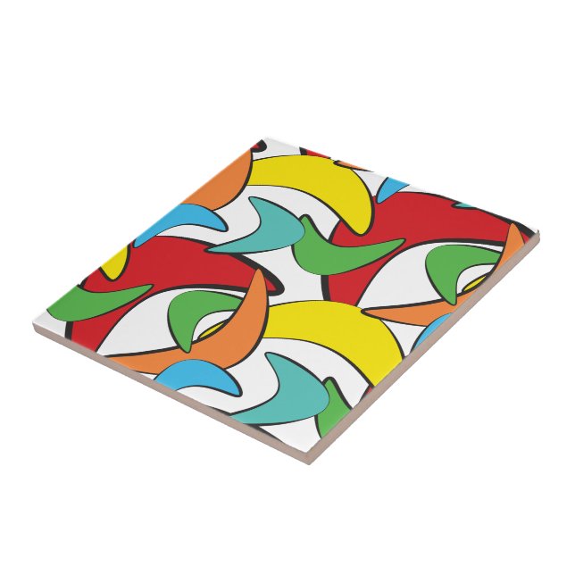 Multicolored Retro Boomerang Pattern Tile (Side)