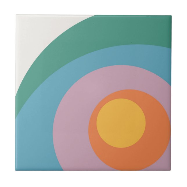 Multicolored retro style circles ceramic tile (Front)