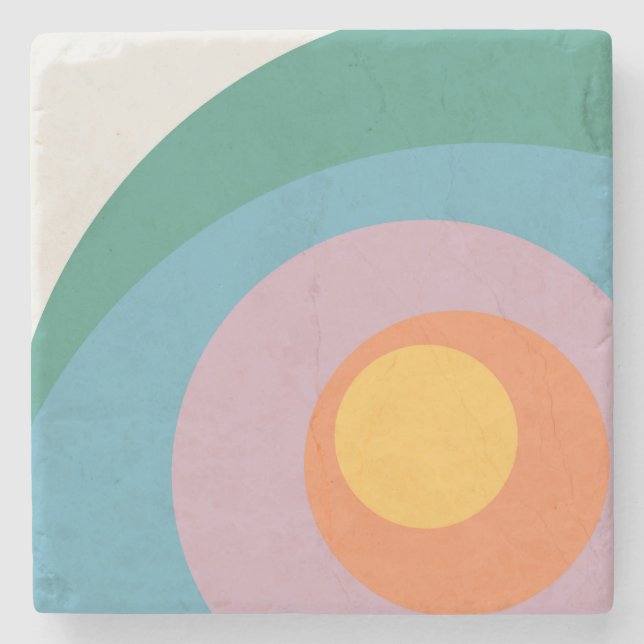 Multicolored retro style circles stone coaster (Front)