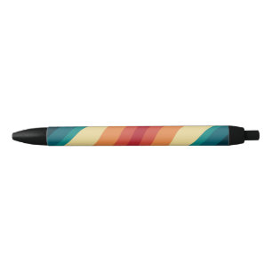 Multicolored retro style waves design black ink pen
