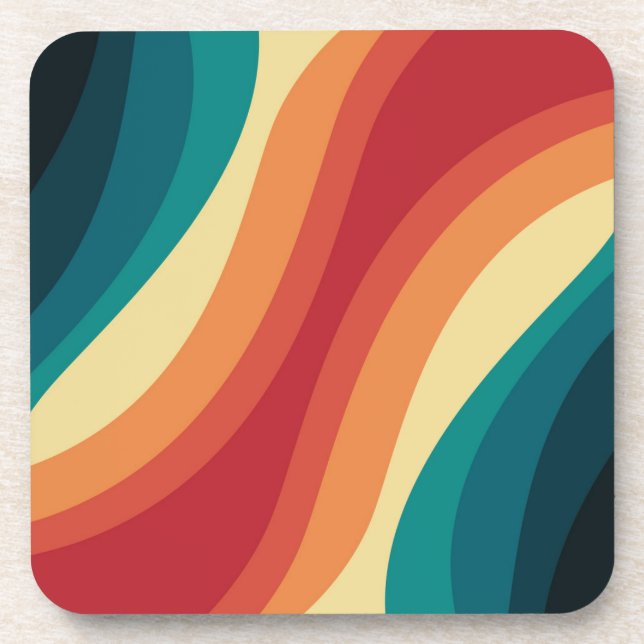 Multicolored retro style waves design coaster (Front)