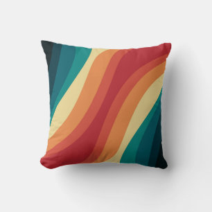 Multicolored retro style waves design cushion
