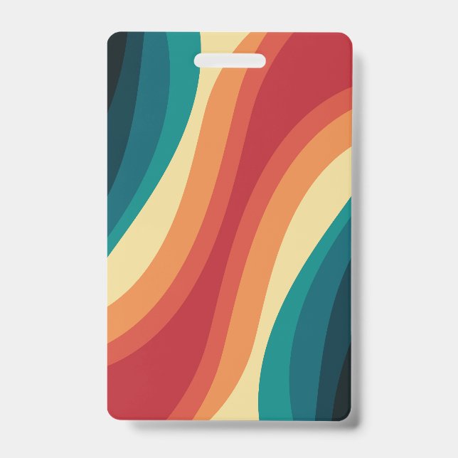 Multicolored retro style waves design ID badge (Front)