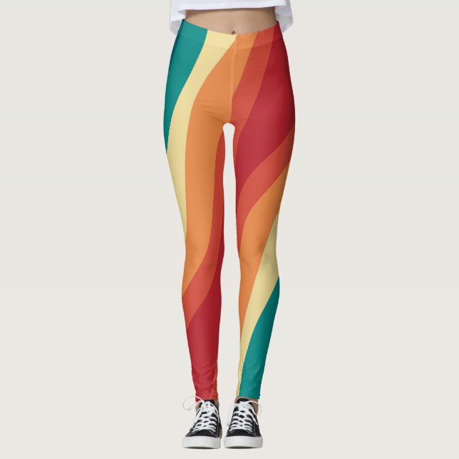 Multicolored retro style waves design leggings (Front)