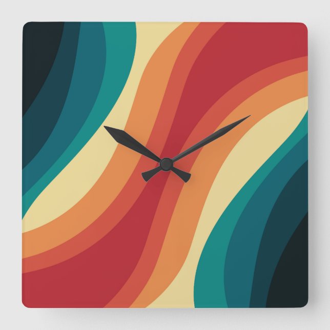 Multicolored retro style waves design square wall clock (Front)
