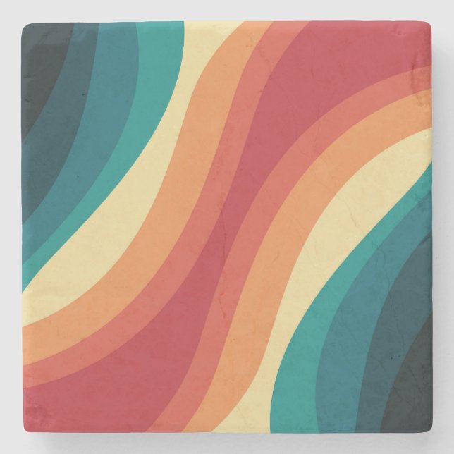 Multicolored retro style waves design stone coaster (Front)