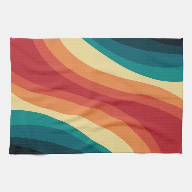 Multicolored retro style waves design tea towel (Horizontal)