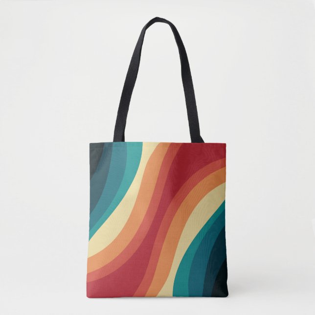 Multicolored retro style waves design tote bag (Front)